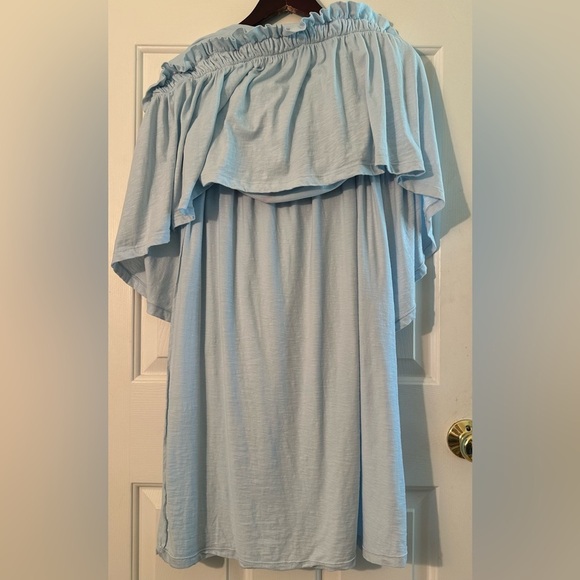 SUNDRY Off Shoulder Cotton Stretch Maxi Sky Blue 2 Medium Tiered Ruffle MADE USA - Picture 10 of 15